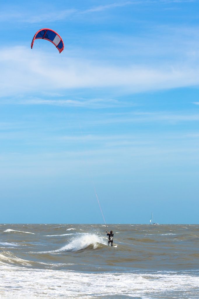 kite surfer, wind, sea